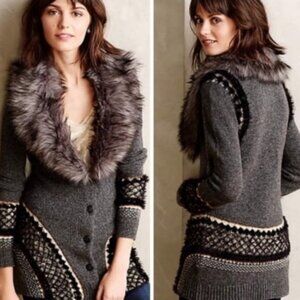 Anthropologie Sleeping On Snow Corby Lodge Sweater Medium Wool Faux Fur Collar